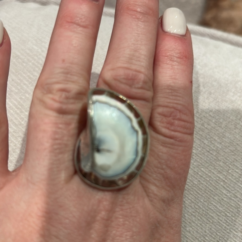Silver Ring with encapsulated shell Stone